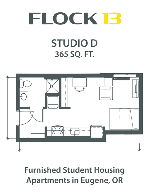 Floor plan for studio, 1 bath, 365 sqft